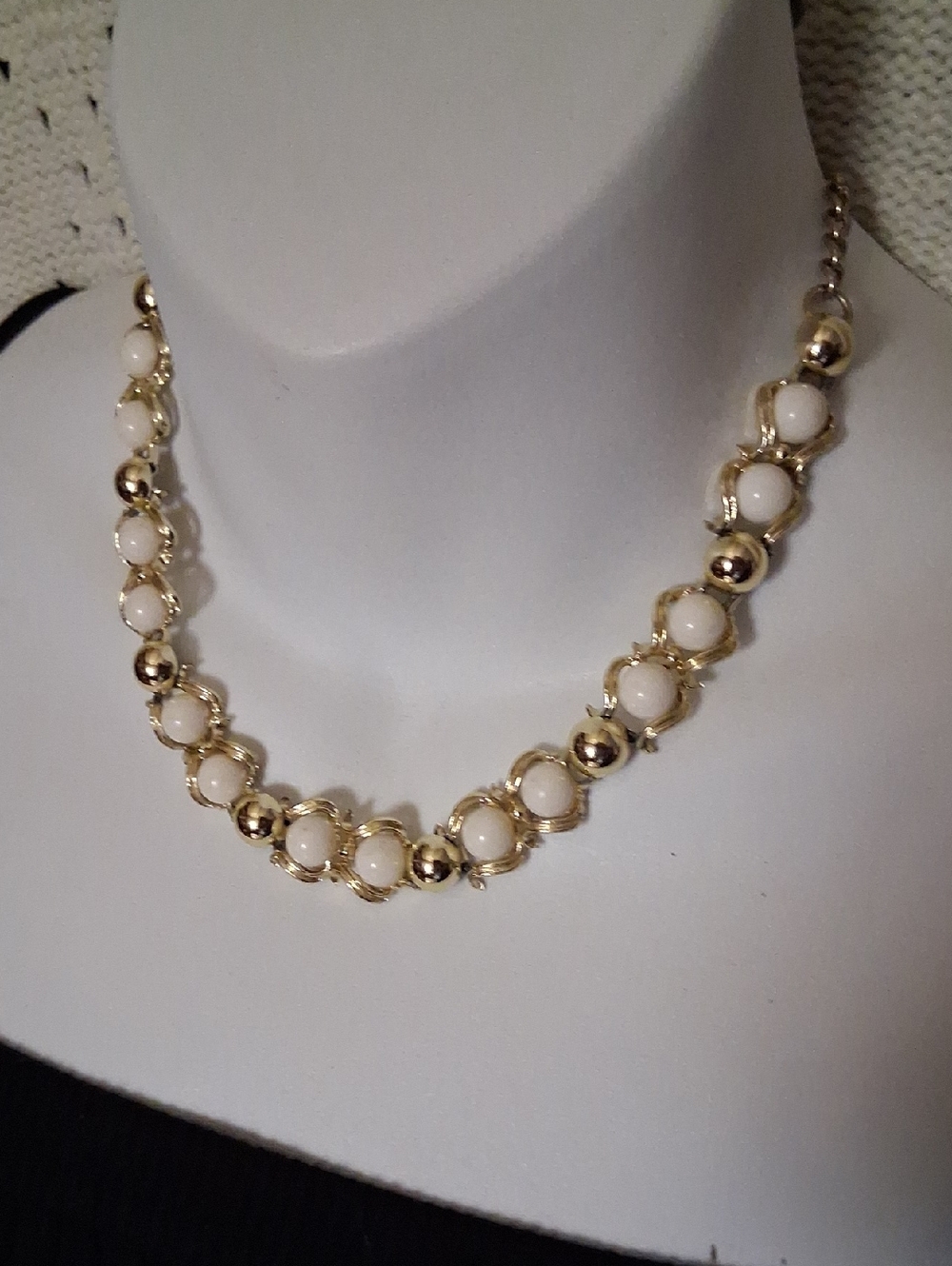 Gold and White Bead Statement Necklace - Women Jewelry